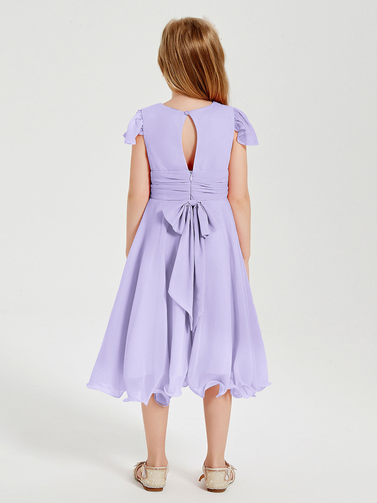 Chiffon Tea Length Junior Bridesmaid Dresses Lilac